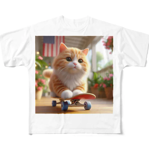 スケボーCAT フルグラフィックTシャツ