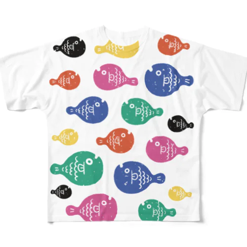 お魚さんが大渋滞 All-Over Print T-Shirt