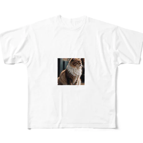 遊び疲れた猫のふわふわのしっぽ All-Over Print T-Shirt