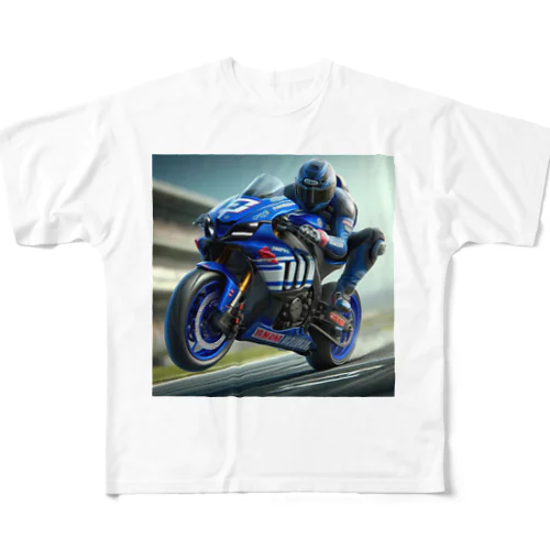 ロードレース モーターサイクル アクション フルグラフィックTシャツ