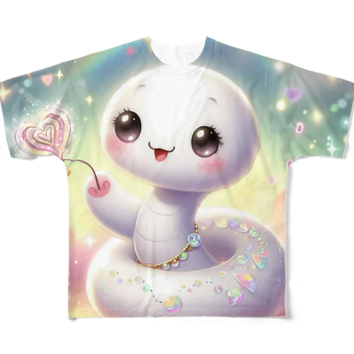 金運アップのファンシー白蛇ちゃん All-Over Print T-Shirt