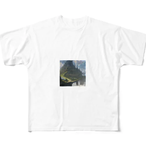 空想世界の天空に浮かぶ島国 フルグラフィックTシャツ