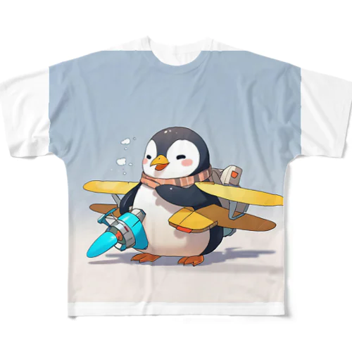 おもちゃの飛行機に乗ったかわいいペンギン All-Over Print T-Shirt