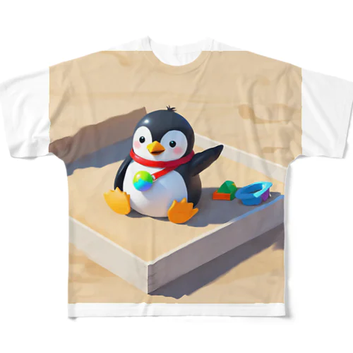 かわいいペンギンとおもちゃのサンドボックス フルグラフィックTシャツ