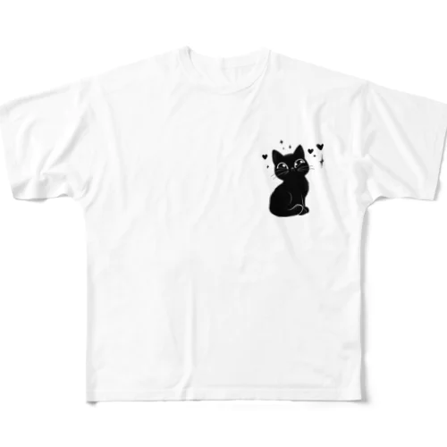 黒猫ニャン・ポイント All-Over Print T-Shirt