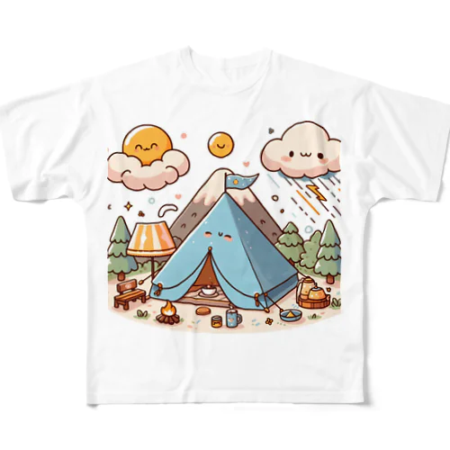 青いテントで山キャンプ♪ドキドキ天気♪ All-Over Print T-Shirt