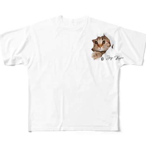 DKデザイン　覗き猫 フルグラフィックTシャツ