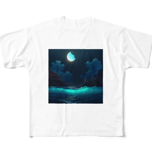 藍月に引き寄せられた波 All-Over Print T-Shirt