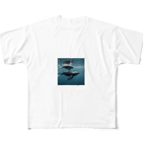 クジラの親子 フルグラフィックTシャツ