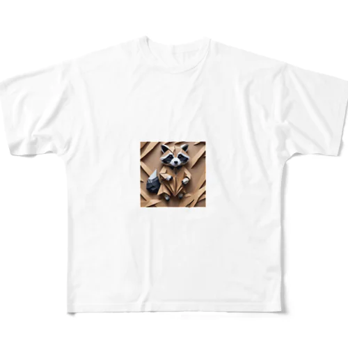 折り紙絵アライグマ フルグラフィックTシャツ