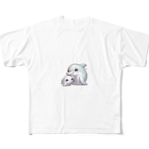 イルカの親子 フルグラフィックTシャツ