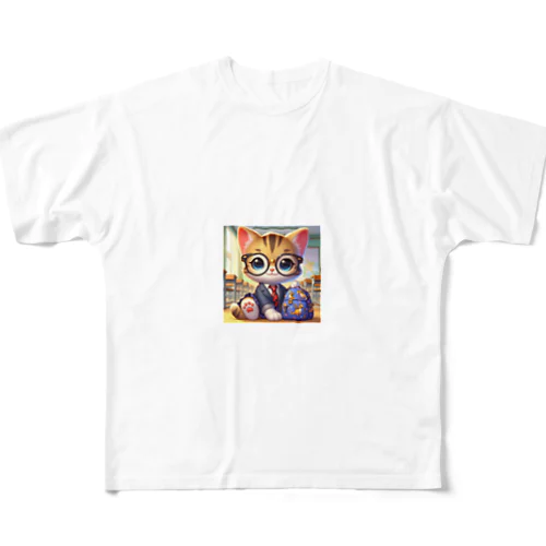 メガネのニャンコ３D・学校ver② All-Over Print T-Shirt