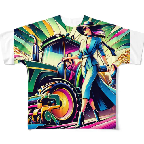 農耕機とカラフルガール　 All-Over Print T-Shirt