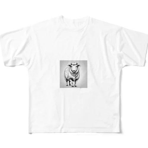 モノクロの羊 フルグラフィックTシャツ