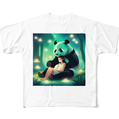 月夜のパンダと女の子7 All-Over Print T-Shirt