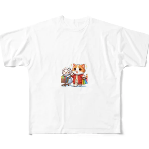 かわいい猫ちゃんと一緒にお買い物🐱💼  All-Over Print T-Shirt