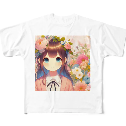 可愛い女の子とお花10 フルグラフィックTシャツ