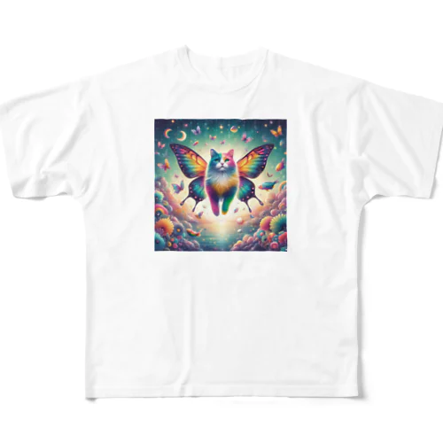 蝶になった猫 フルグラフィックTシャツ