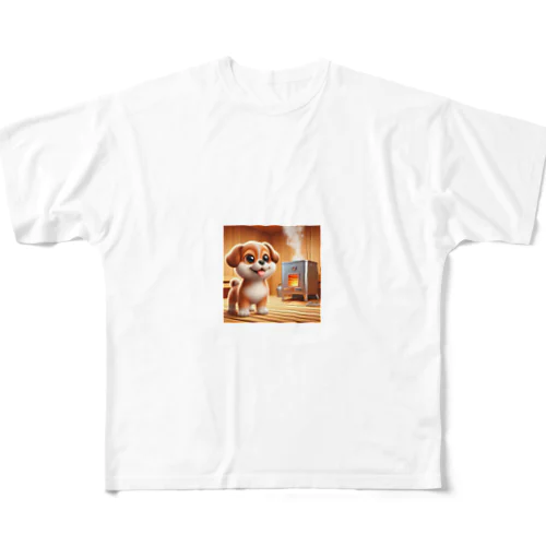 可愛い子犬がサウナでととのう All-Over Print T-Shirt