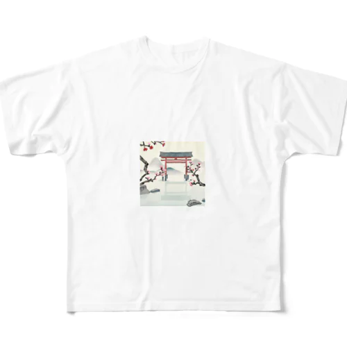 桜と鳥居　ー Cherry Blossoms and Torii ー フルグラフィックTシャツ