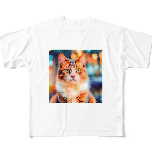 猫の水彩画/キジトラねこのイラスト All-Over Print T-Shirt