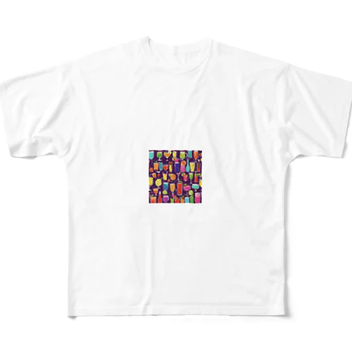 ドリンク カラフル フルグラフィックTシャツ