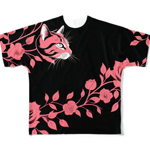 猫一輪 フルグラフィックTシャツ