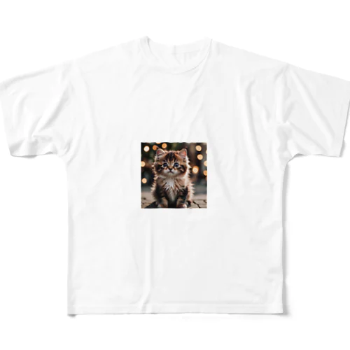 ふわふわの猫ちゃん フルグラフィックTシャツ