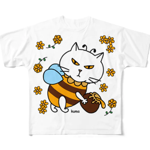 ミツバチのアルバイト中にゃんこ２ フルグラフィックTシャツ