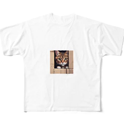 物陰から観察するかわいい猫 All-Over Print T-Shirt