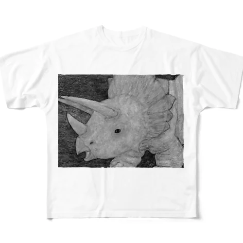 トリケラトプス　モノクロ All-Over Print T-Shirt