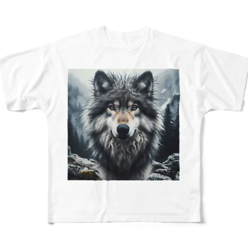 オオカミ　森の番人 フルグラフィックTシャツ