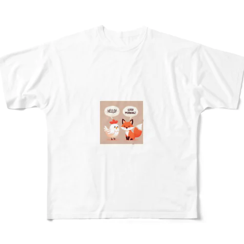 可愛らしい鶏と狐が仲良く寄り添う姿🐔🦊友情の証 All-Over Print T-Shirt