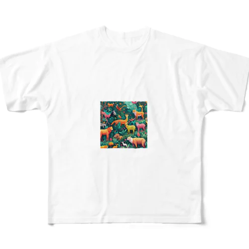 カラフルで鮮やかな動物たち All-Over Print T-Shirt