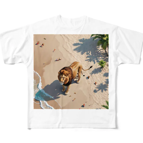 浜辺のライオン All-Over Print T-Shirt