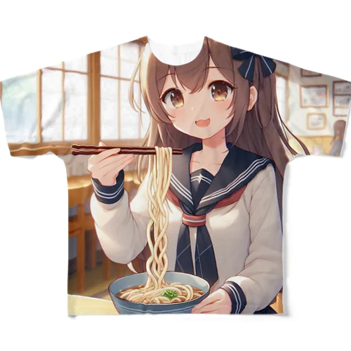 うどんを食べるjk フルグラフィックTシャツ