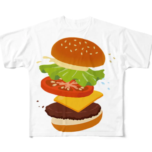 フレッシュなハンバーガー フルグラフィックTシャツ