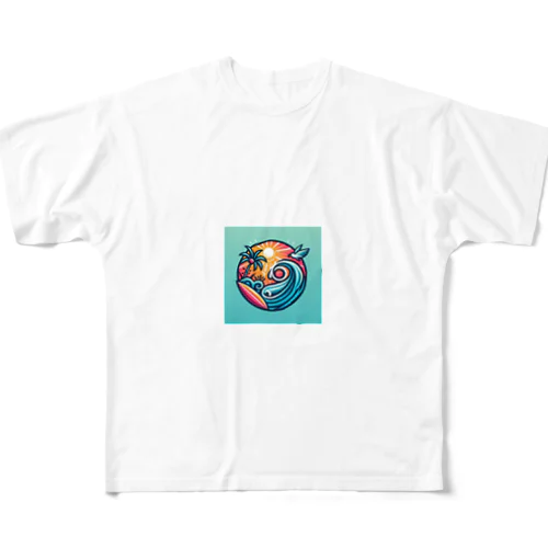 波乗り好きにピッタリな可愛いサーフィンロゴ♪ フルグラフィックTシャツ