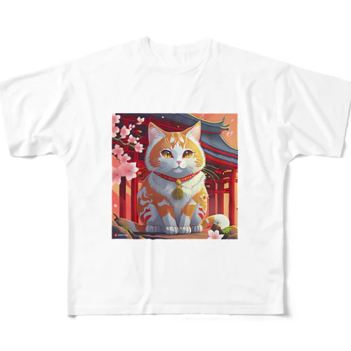 福を招く神のねこちゃん フルグラフィックTシャツ