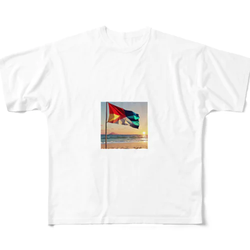 風になびくビーチフラッグ All-Over Print T-Shirt