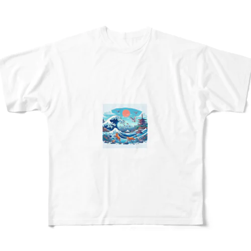 海辺ネコ「ろく」「しち」「はち」 All-Over Print T-Shirt