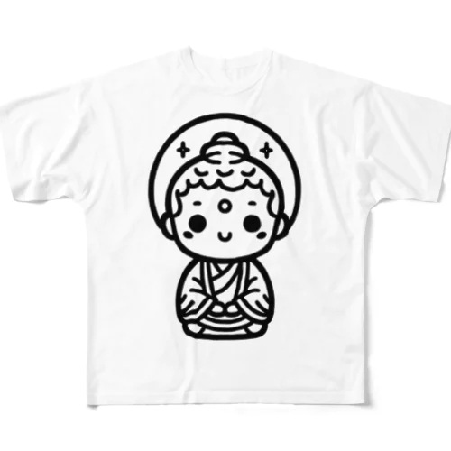 かわいい菩薩のシンプルイラスト フルグラフィックTシャツ