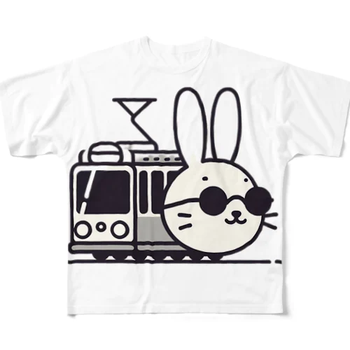 電車に乗ったうさぎ フルグラフィックTシャツ