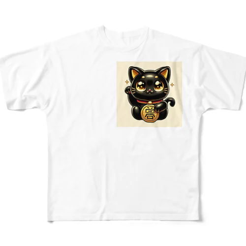 招福招き黒猫 フルグラフィックTシャツ