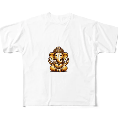 富と繁栄の神ガネーシャ フルグラフィックTシャツ
