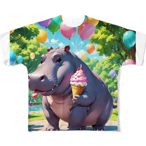 カバちゃんの大好物はソフトクリーム フルグラフィックTシャツ