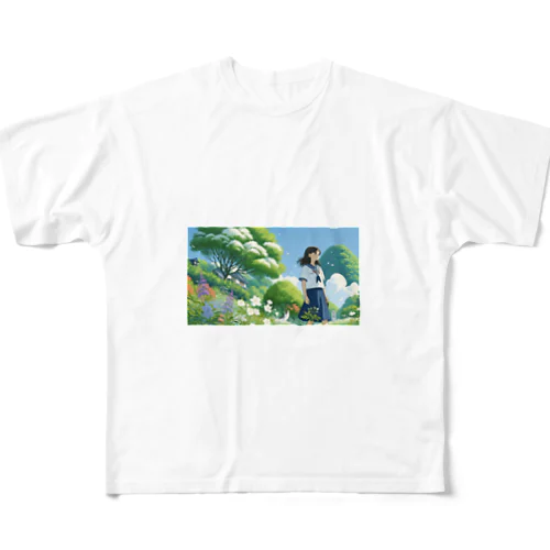 夏の女の子 フルグラフィックTシャツ