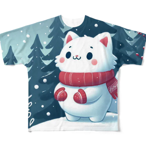 雪ねこ フルグラフィックTシャツ