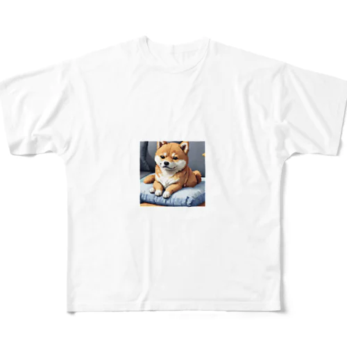 クッションの上でくつろぐ柴犬 フルグラフィックTシャツ