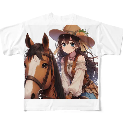 乗馬を楽しむお嬢様 All-Over Print T-Shirt